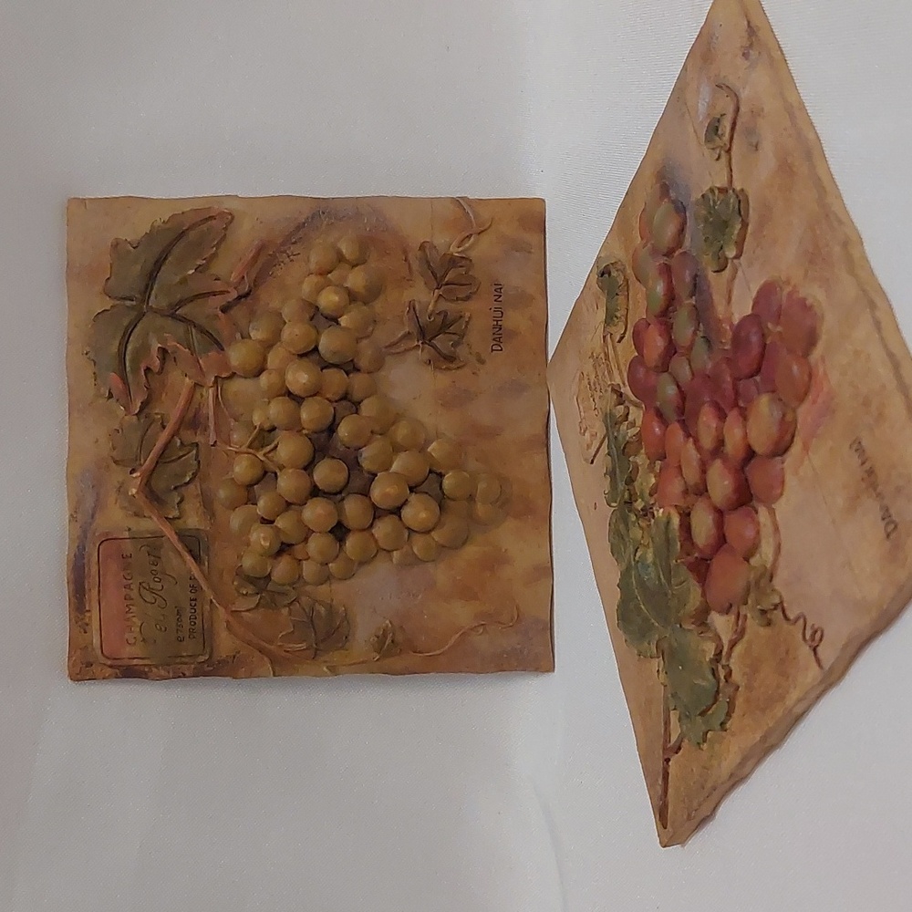 Set of 2 Danhui Nai Champagne & Bordeaux 3D Resin Wall Hanging Plaques Signed